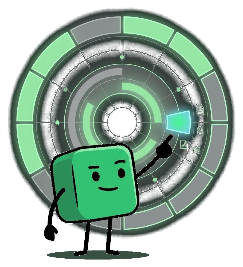 Mascote do Cubis.Hub apontando para o painel do Monitor Fiscal