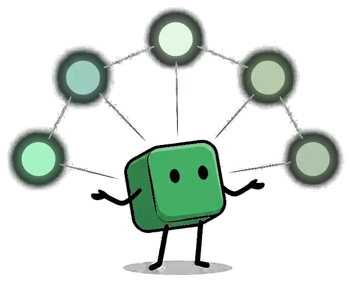 Mascote do Cubis.Hub conectado a uma rede de agentes de IA